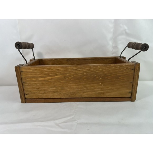 Vtg Decorative Country Farmhouse Wooden Fruit Storage Rectangle Basket W/Handles - Picture 3 of 6
